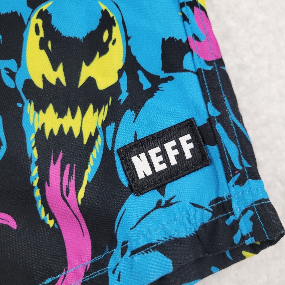 Neff Venom Shorts Mens 2XL Black Blue Marvel‎ Swim Trunks Drawstring Boardshorts